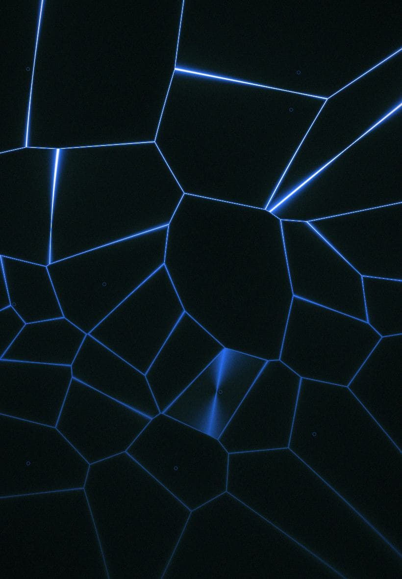 Representación tipo micrografía de fronteras de grano en una red cristalina bajo esfuerzo